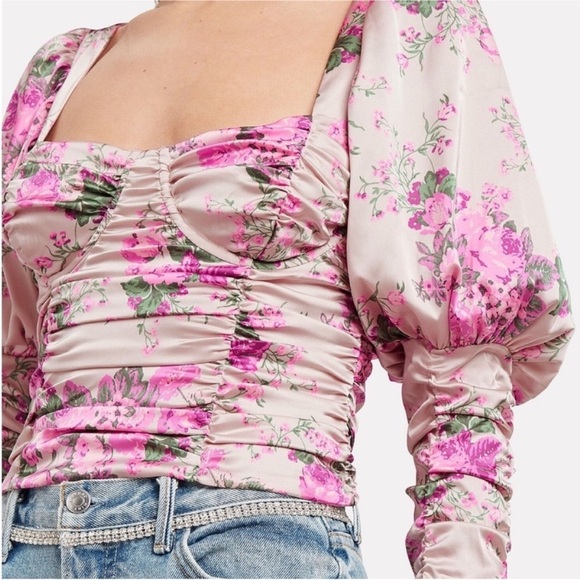 For Love And Lemons Palais Floral Crop Top in Gris Size XS - Picture 11 of 15